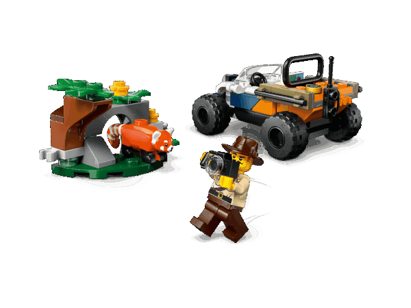 Le tout-terrain de l’explorateur de la jungle et le panda roux
