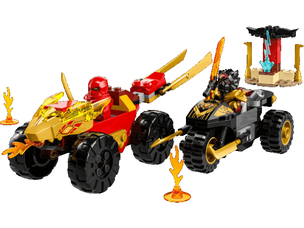 Le combat en voiture et en moto de Kai et Ras