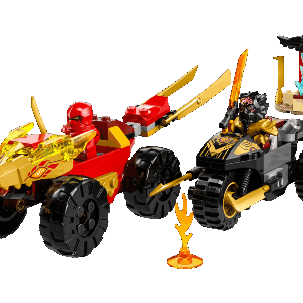 Le combat en voiture et en moto de Kai et Ras